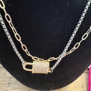 Gold and Silver Padlock Necklace